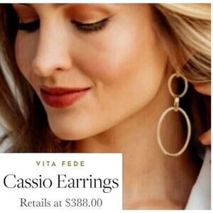 Vita Fede Cassio Earrings Stainless Steel with Gold Finish Oval NEW Hoops